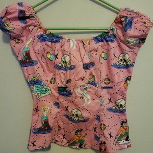 Pin Up Girl Peasant top short sleeve Neverland theme